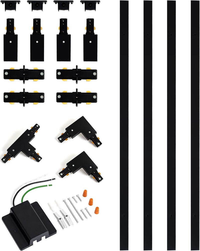 TuyuBEE 13FT H Track Lighting Rails Kit with Floating Canopy Connector, Black H Type Track Rails with End Caps, Live End Feed and T L Connector, Compatible with Single Circuit H Style Track System - Image 1